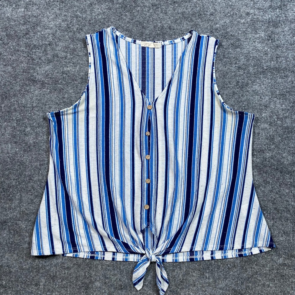 Joie De Vivre Blue White Striped Sleeveless Button‎ Tie Front Top Large